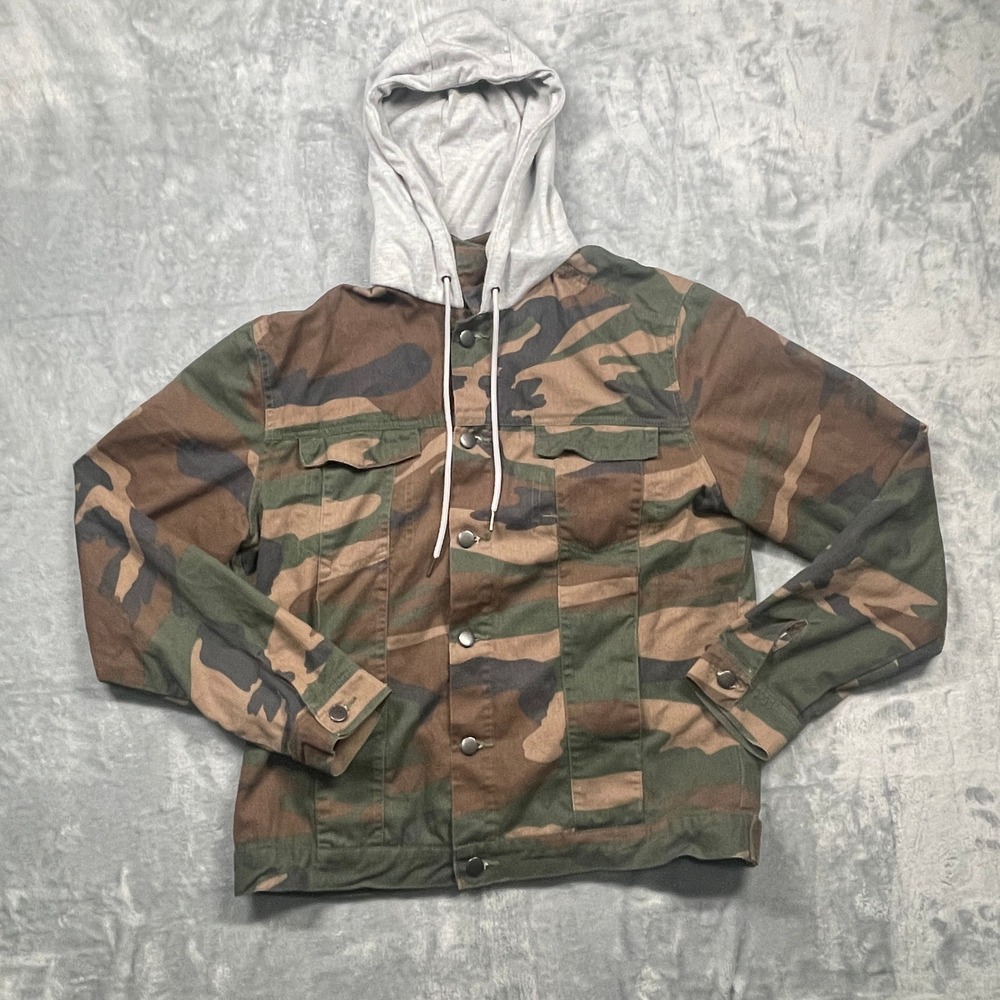 Nomad Camo Hooded Field Jacket Mens Green Brown Layered Utility Coat Medium